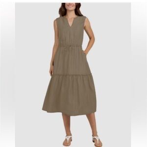 NWT Lands End Women’s Tiered Midi Dress pockets Large